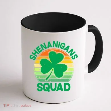 Shenanigans Squad Shamrock St Patricks Day Coffee Mug back