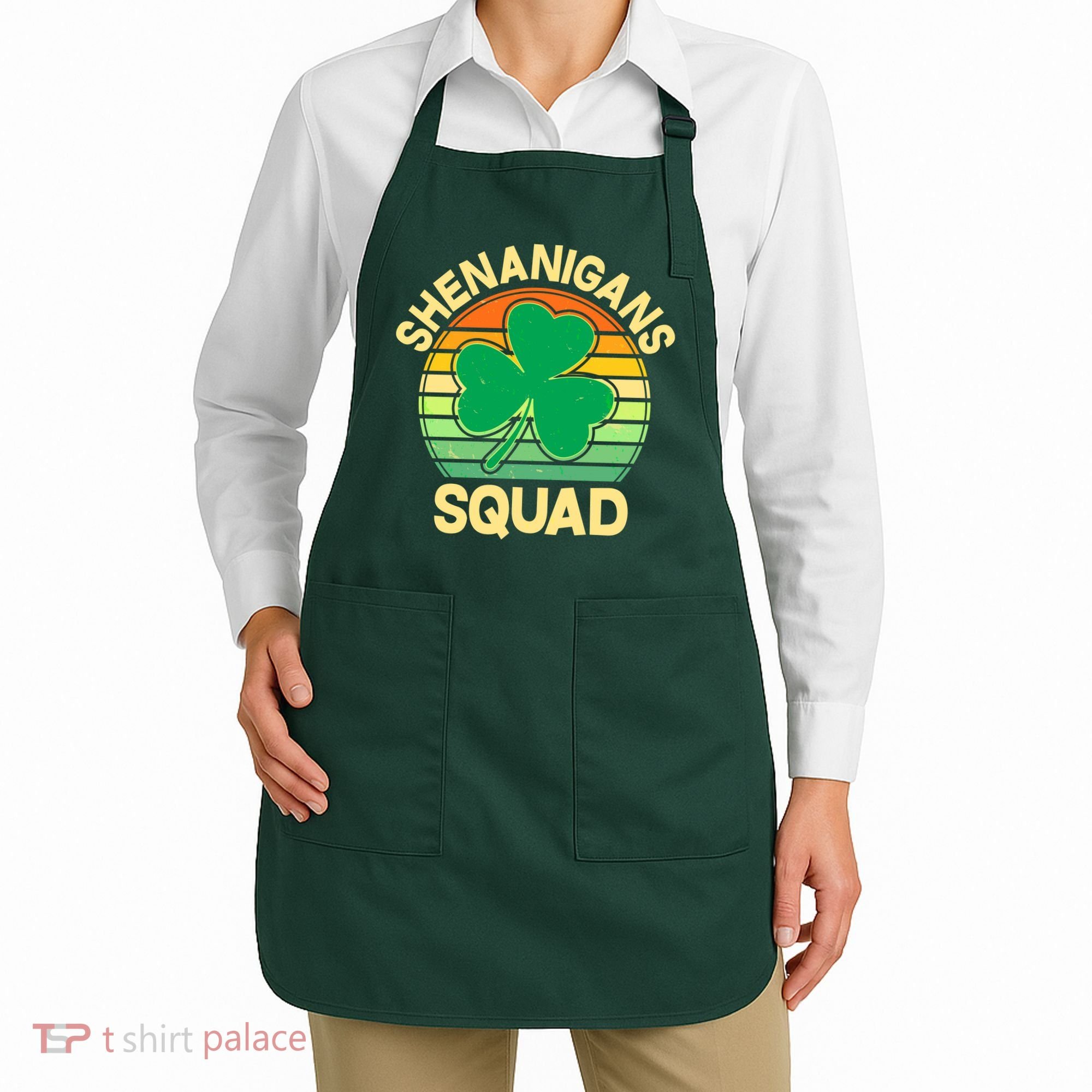 Shenanigans Squad Shamrock St Patricks Day Apron