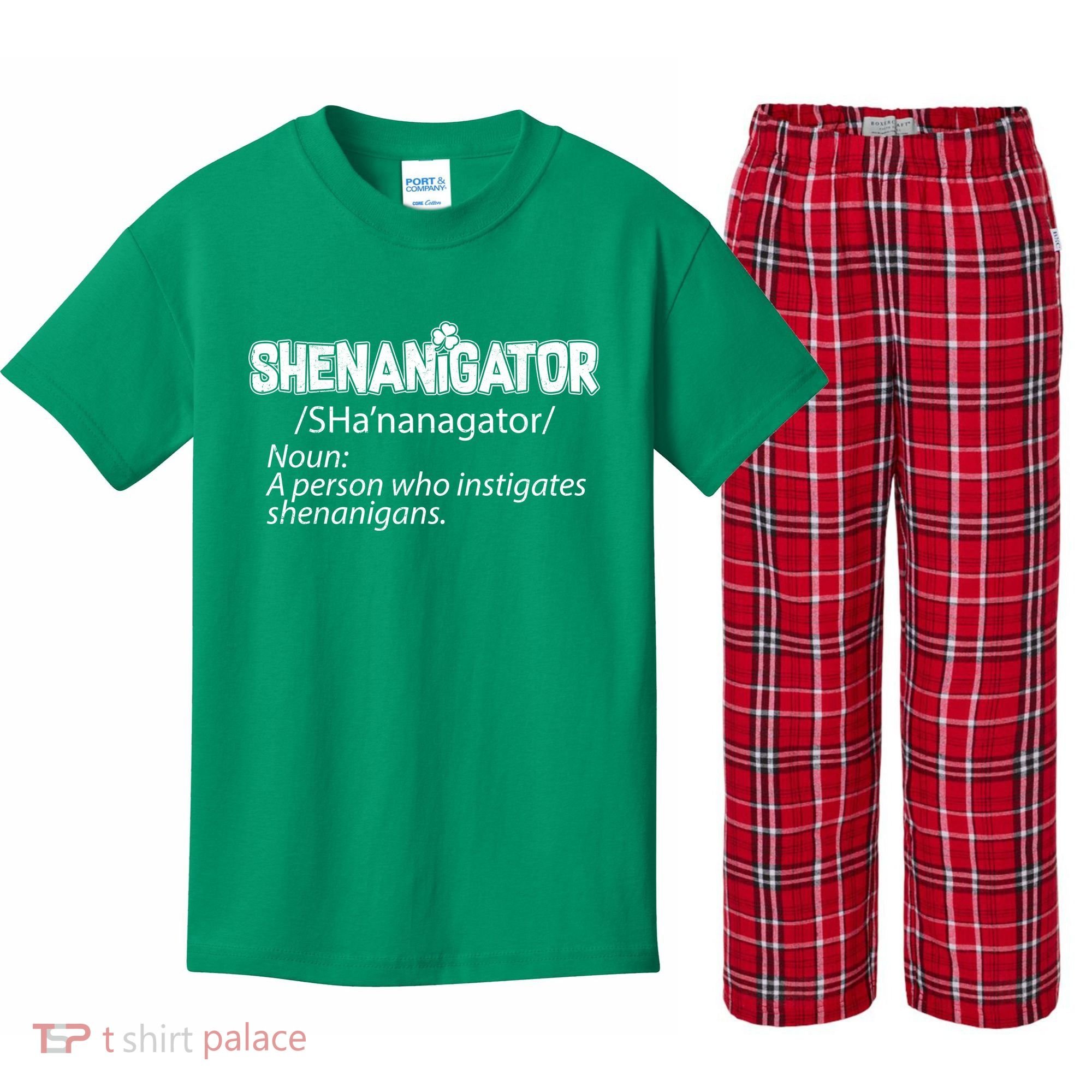 Shenanigator Funny St. Patrick's Day Kids Plaid Pajama Set