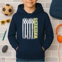 Sheriff American Flag Protect And Serve Kids Hoodie thumb 2