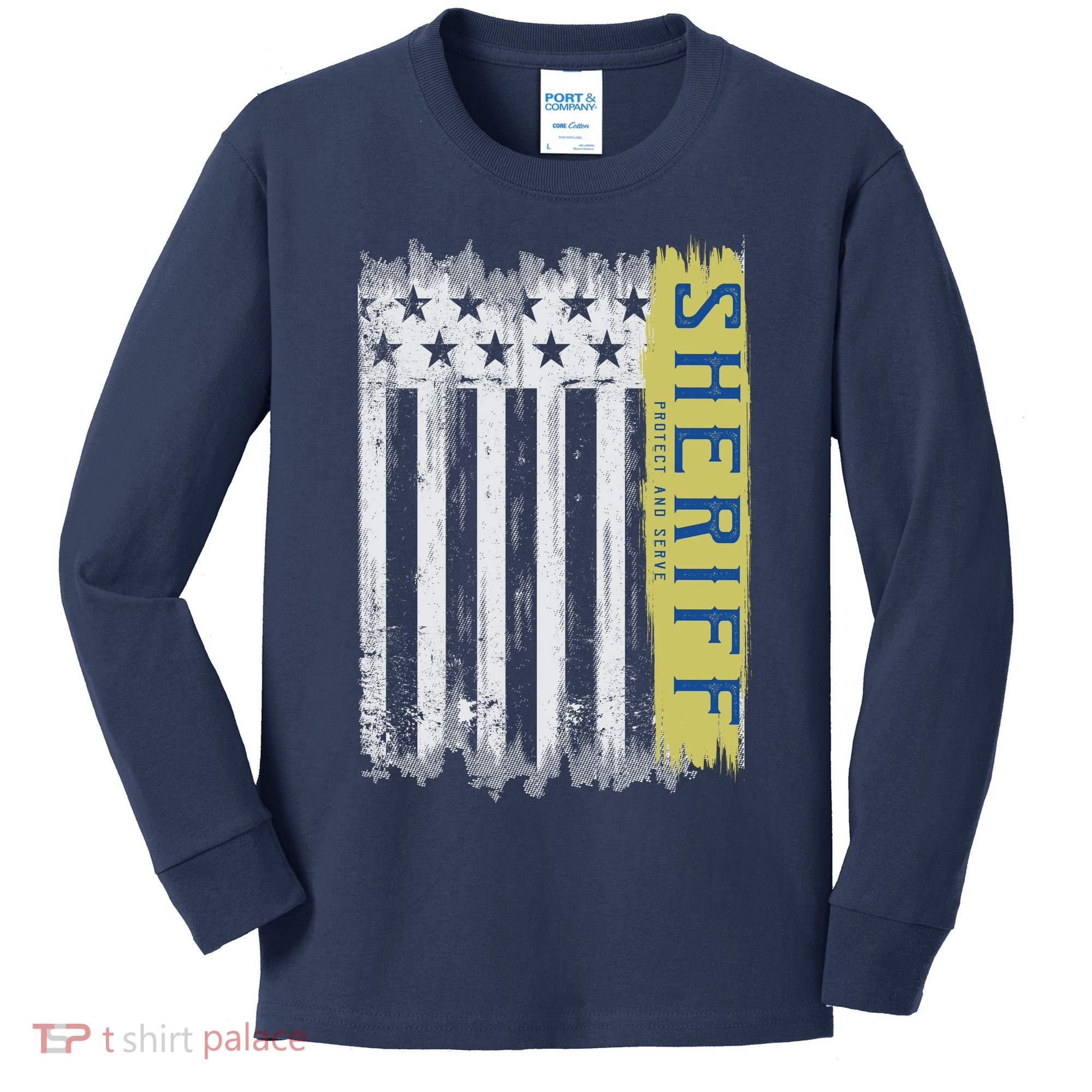 Sheriff American Flag Protect And Serve Kids Long Sleeve Shirt