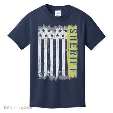Sheriff American Flag Protect And Serve Kids T-Shirt