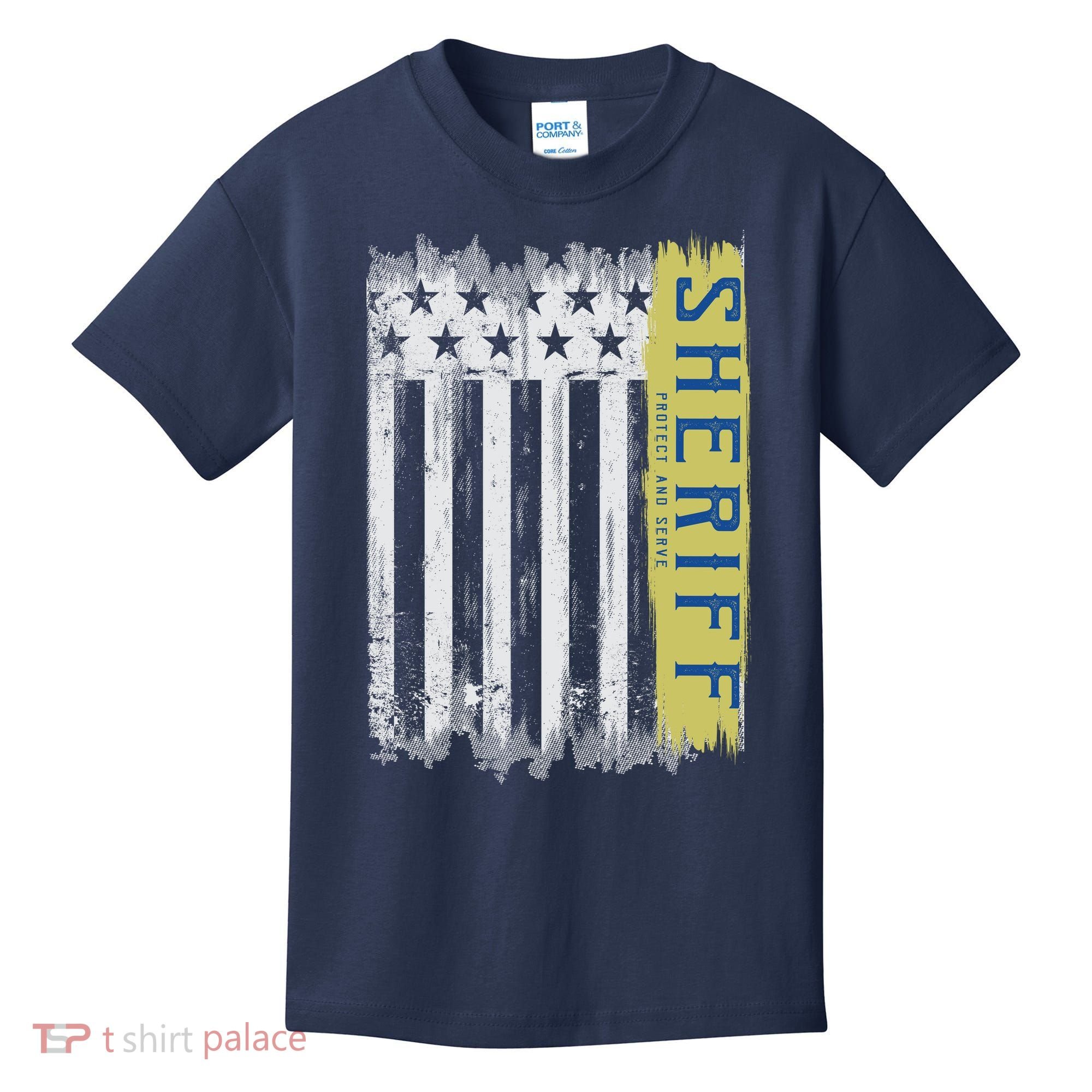 Sheriff American Flag Protect And Serve Kids T-Shirt