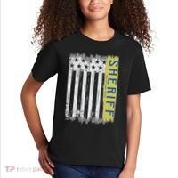 Sheriff American Flag Protect And Serve Kids T-Shirt thumb 2