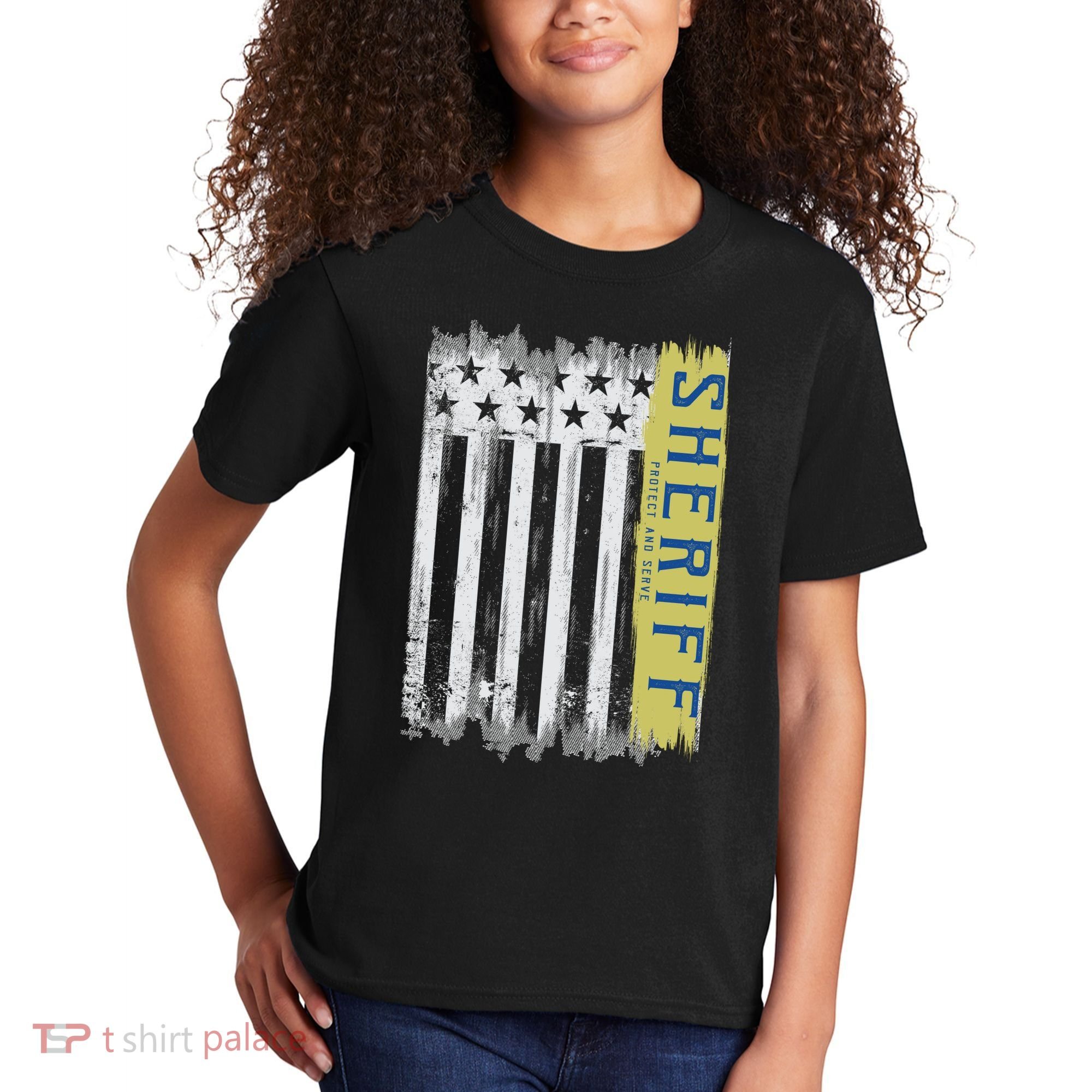 Sheriff American Flag Protect And Serve Kids T-Shirt