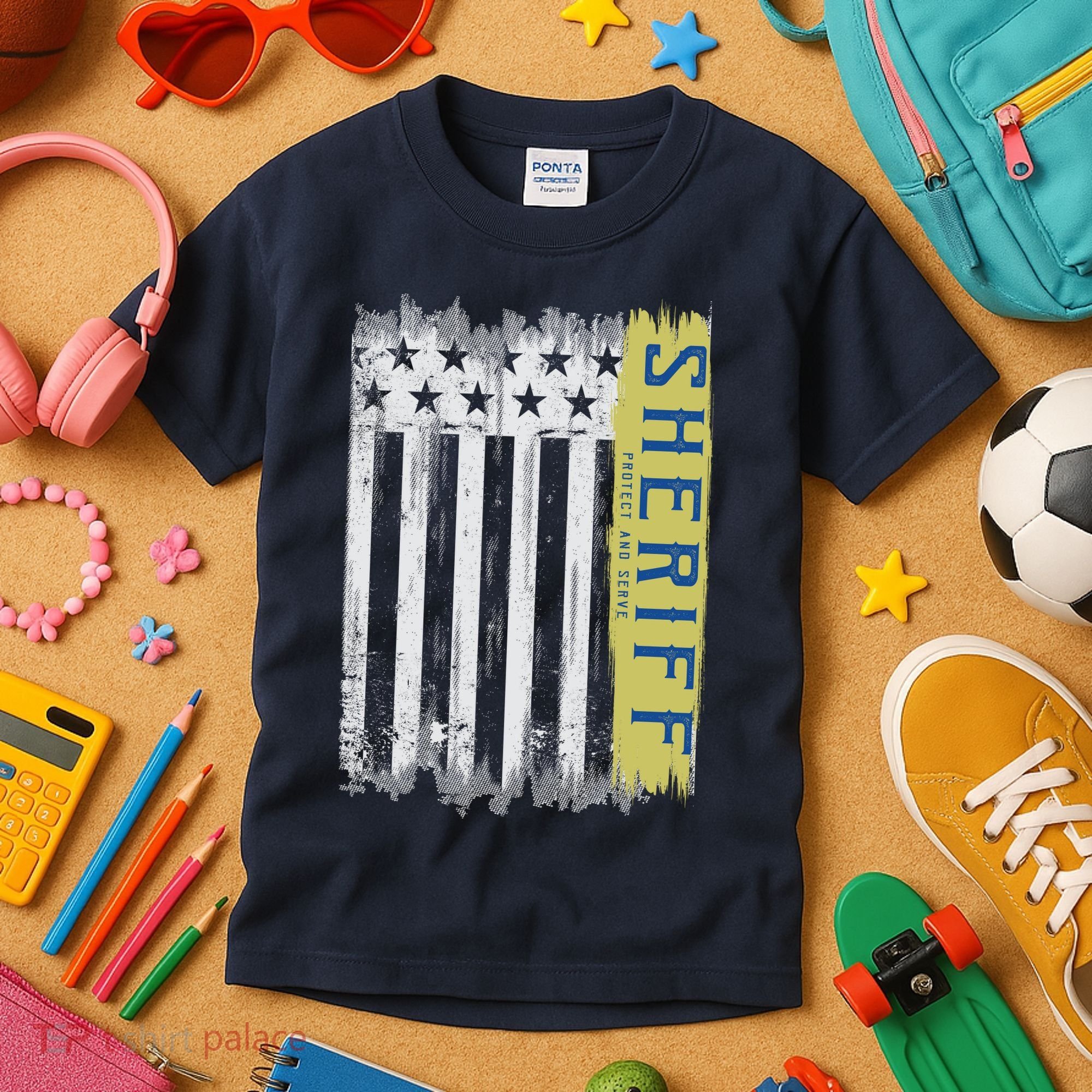 Sheriff American Flag Protect And Serve Kids T-Shirt