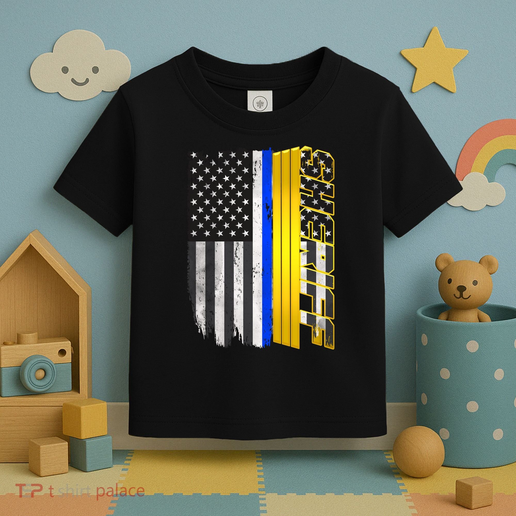 Sheriff Blue Thin Line Police Flag Toddler T-Shirt