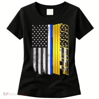 Sheriff Blue Thin Line Police Flag Women's T-Shirt