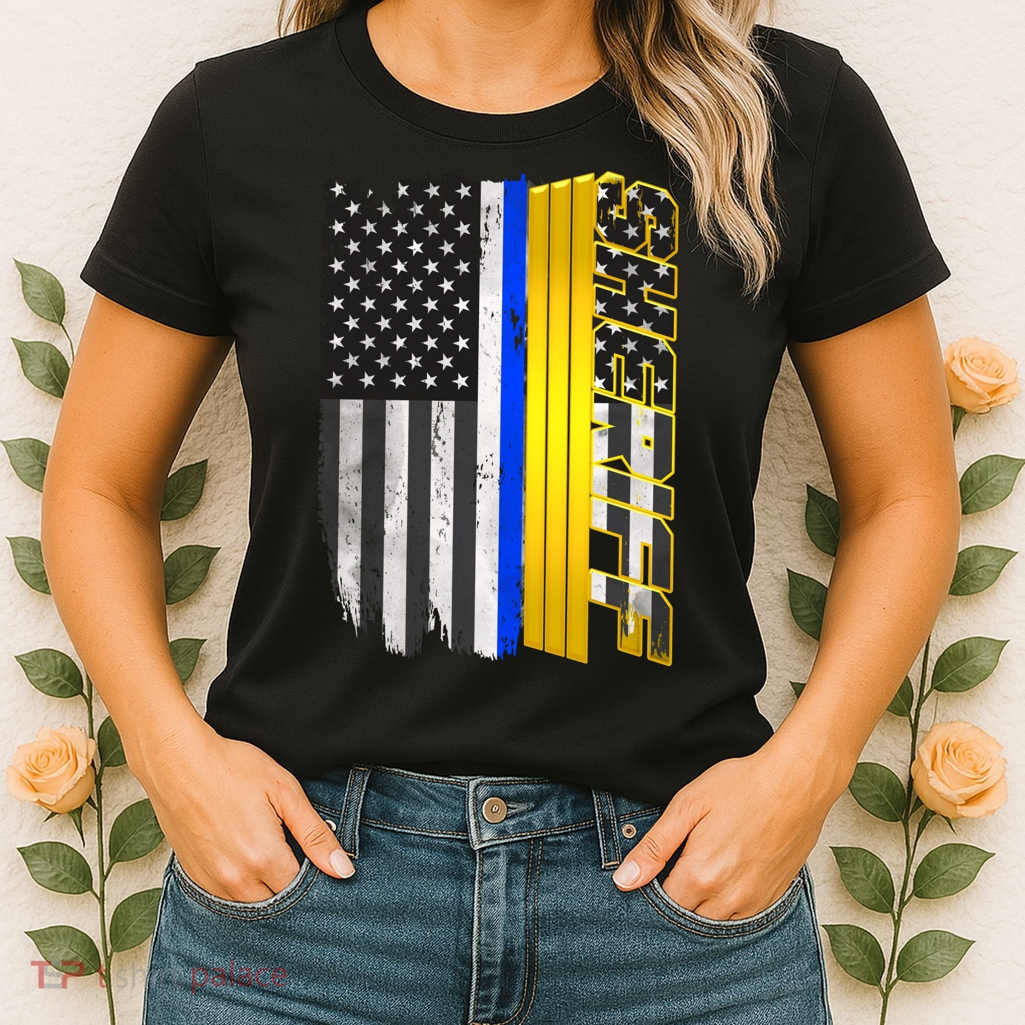 Sheriff Blue Thin Line Police Flag Women's T-Shirt