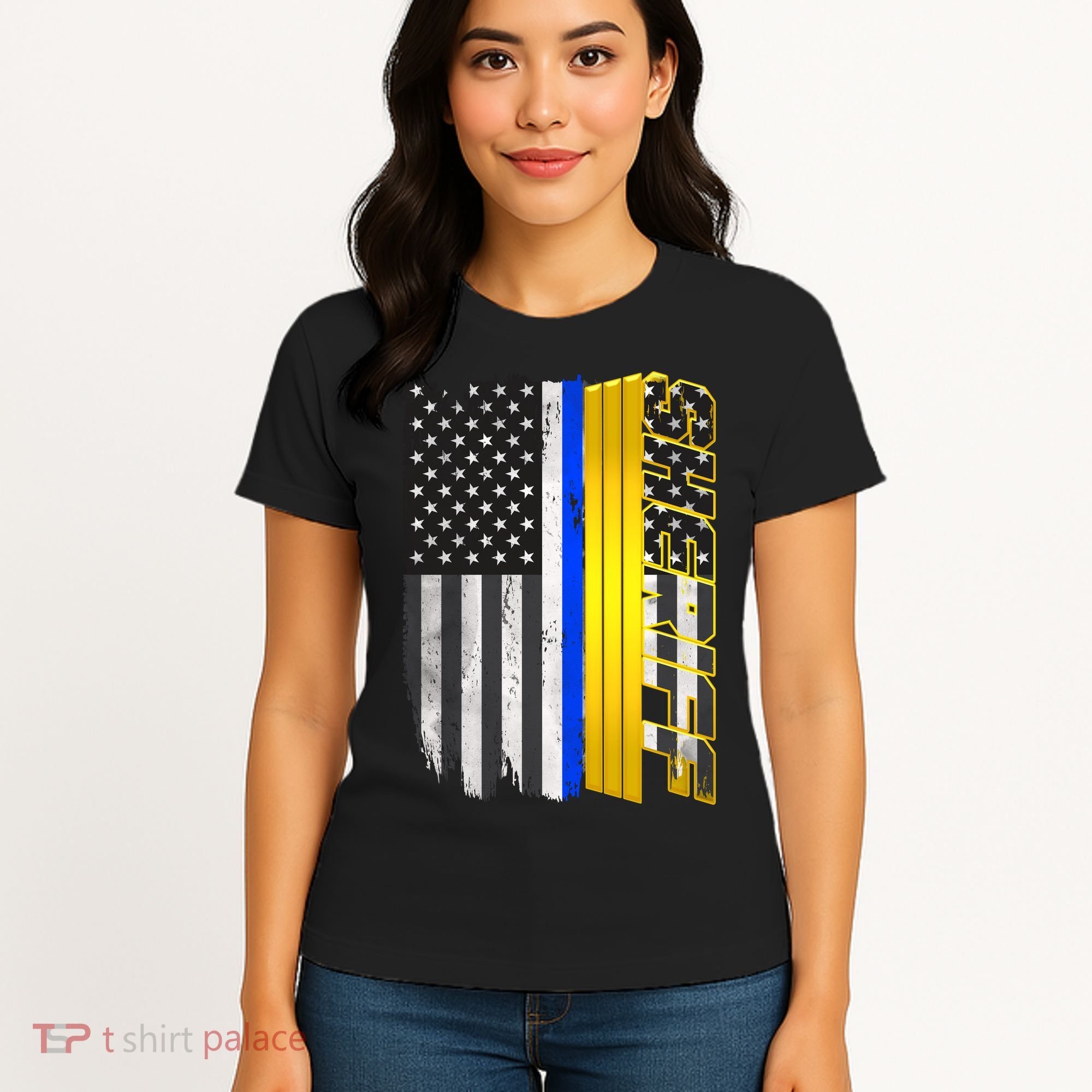 Sheriff Blue Thin Line Police Flag Women's T-Shirt