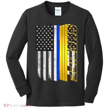 Sheriff Blue Thin Line Police Flag Kids Long Sleeve Shirt