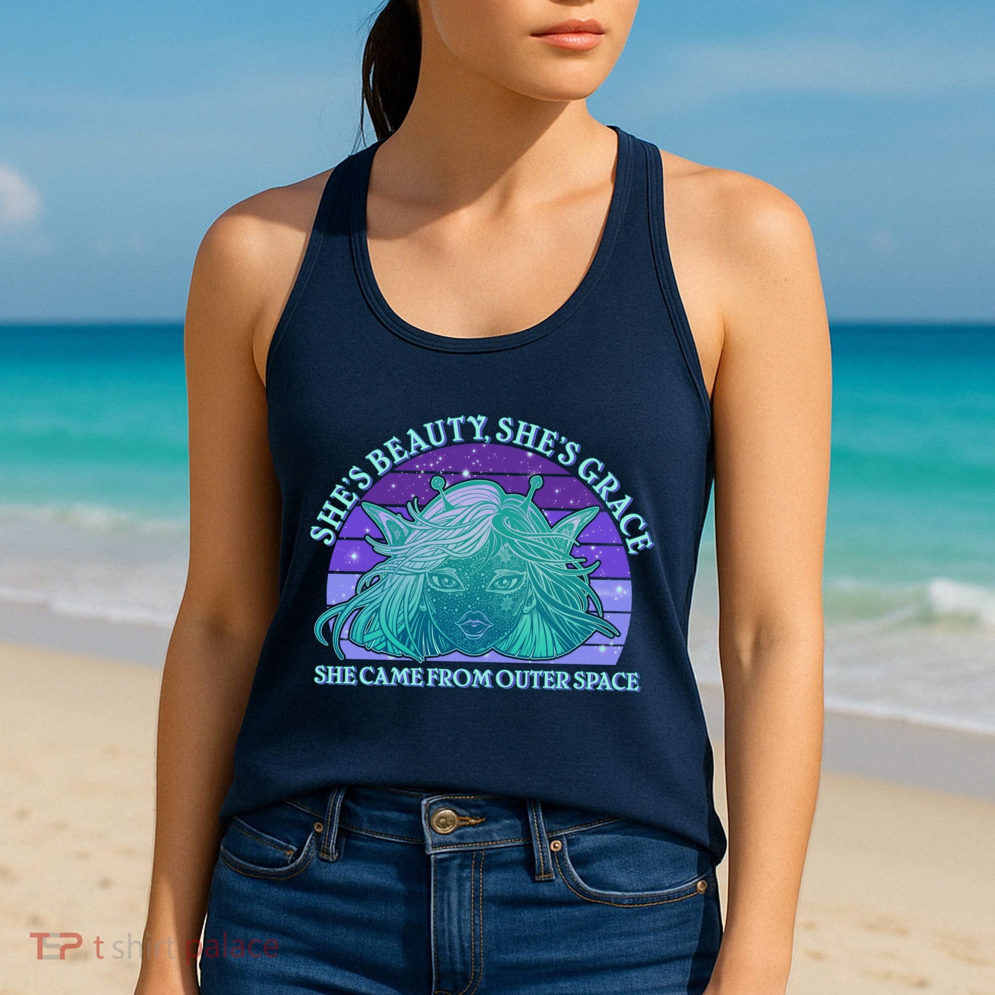 She's Beauty She's Grace She Came From Outer Space Women's Tank Top