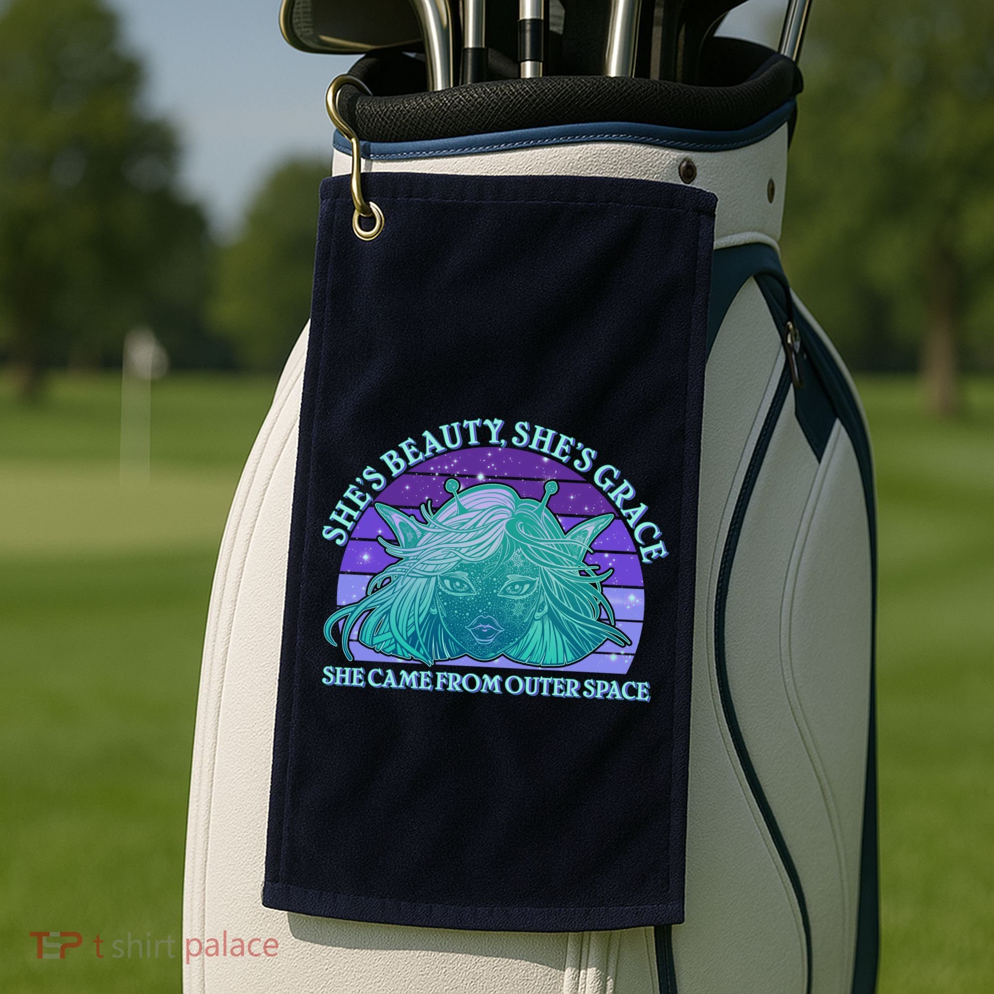 She's Beauty She's Grace She Came From Outer Space Golf Towel