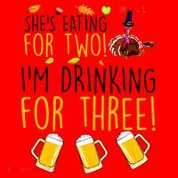 She's Eating for Two I'm Drinking for Three Thanksgiving  Santa Hat thumb 1