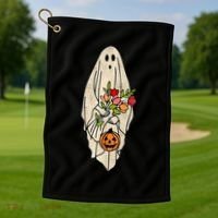 Spooky Halloween Floral Ghost Golf Towel thumb 1