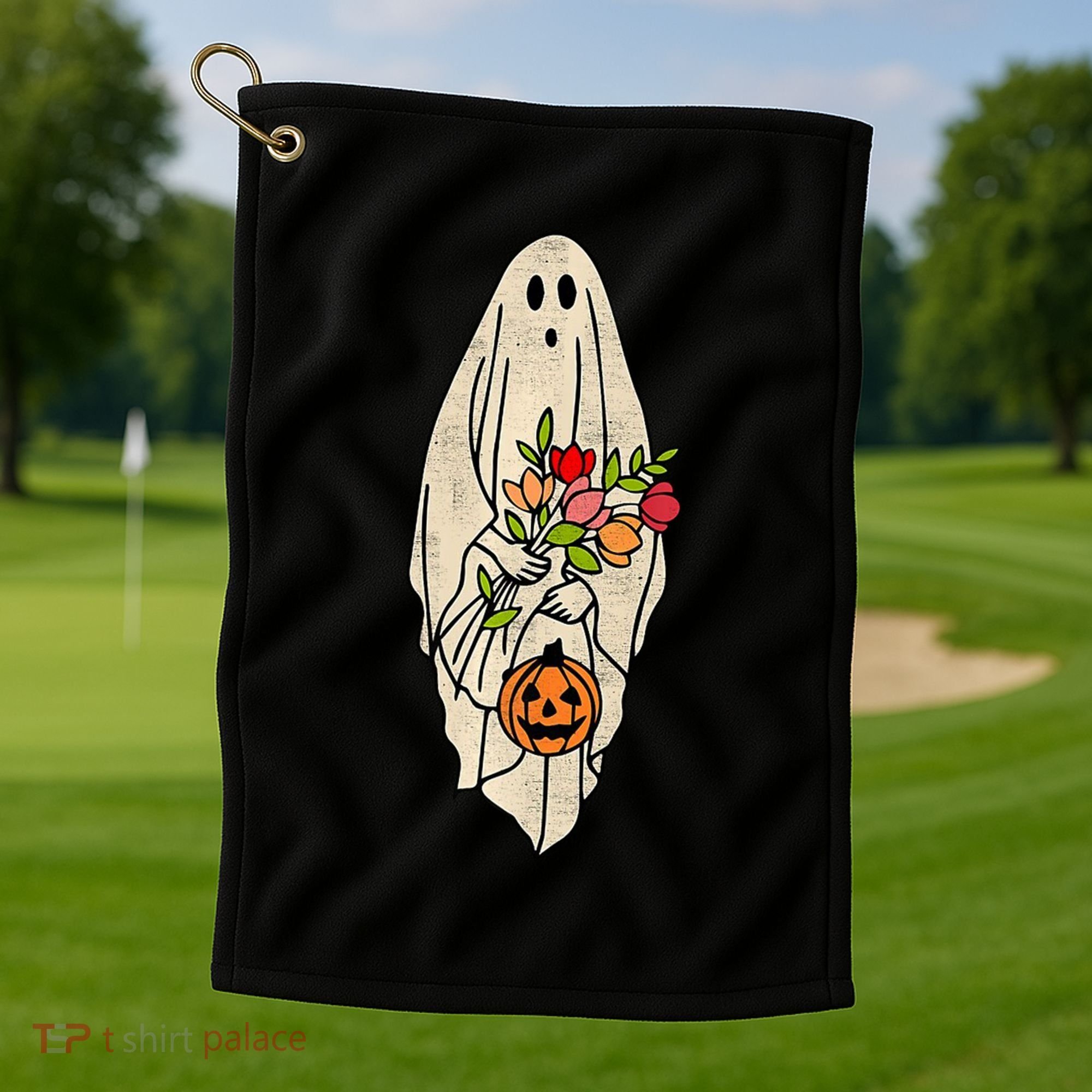Spooky Halloween Floral Ghost Golf Towel