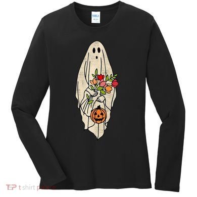 Spooky Halloween Floral Ghost Women's Long Sleeve Shirt