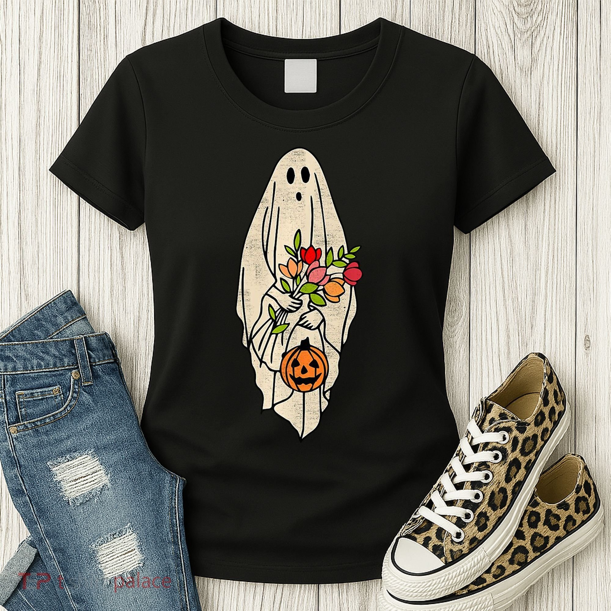 Spooky Halloween Floral Ghost Women's T-Shirt