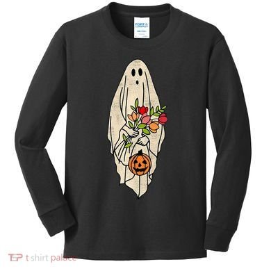 Spooky Halloween Floral Ghost Kids Long Sleeve Shirt