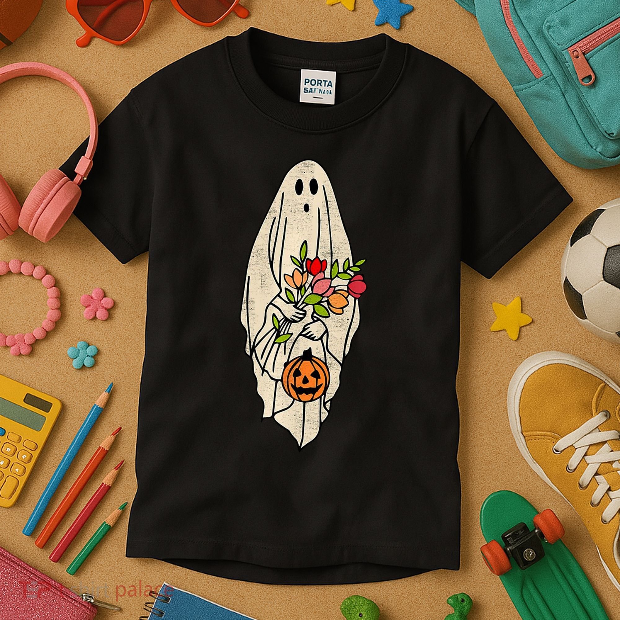 Spooky Halloween Floral Ghost Kids T-Shirt