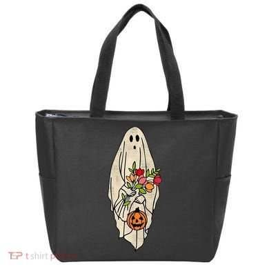 Spooky Halloween Floral Ghost Tote Bag