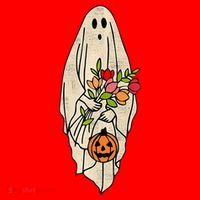Spooky Halloween Floral Ghost Santa Hat thumb 1