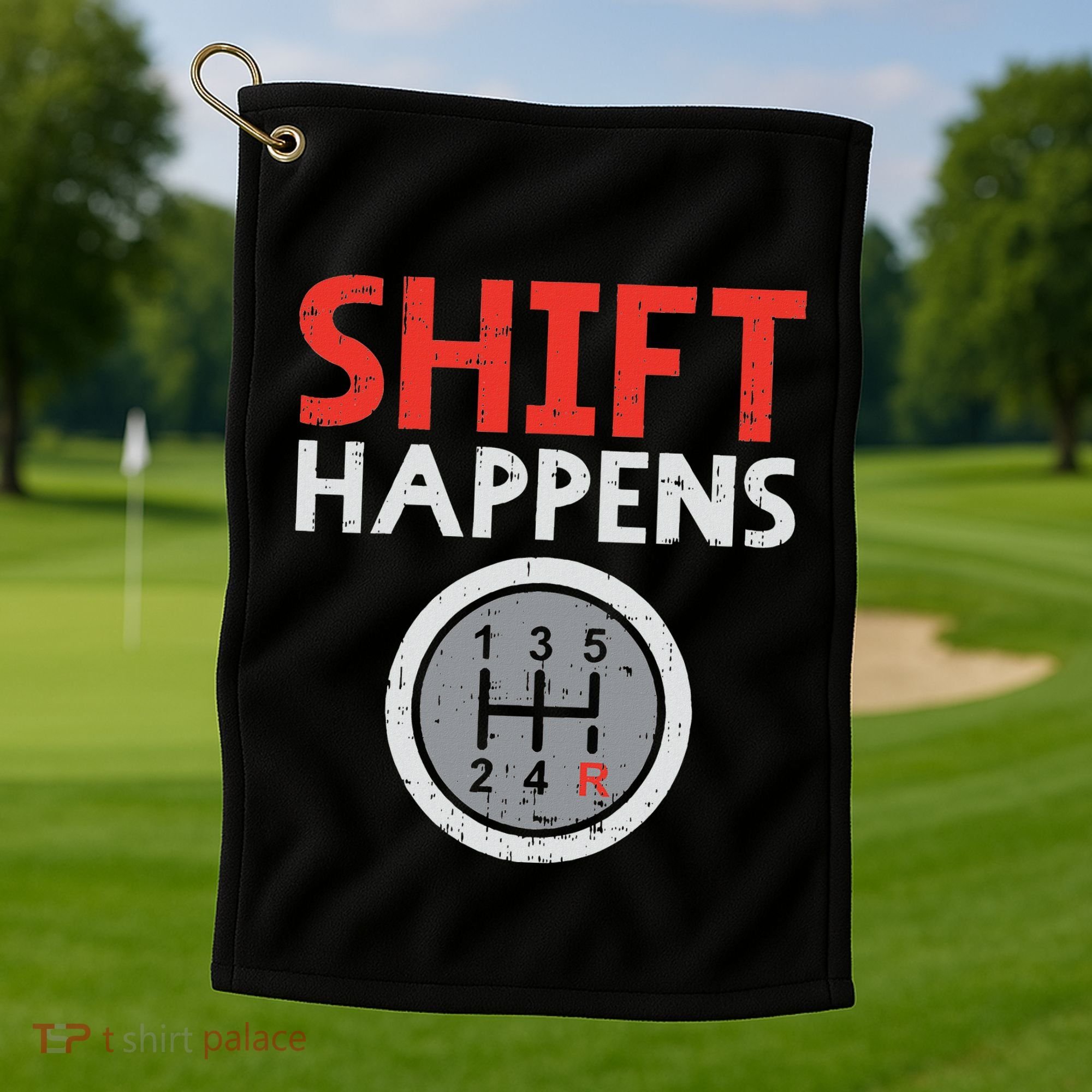 Shift Happens Funny Car Gear Pun Race Driver Racing Gift Golf Towel