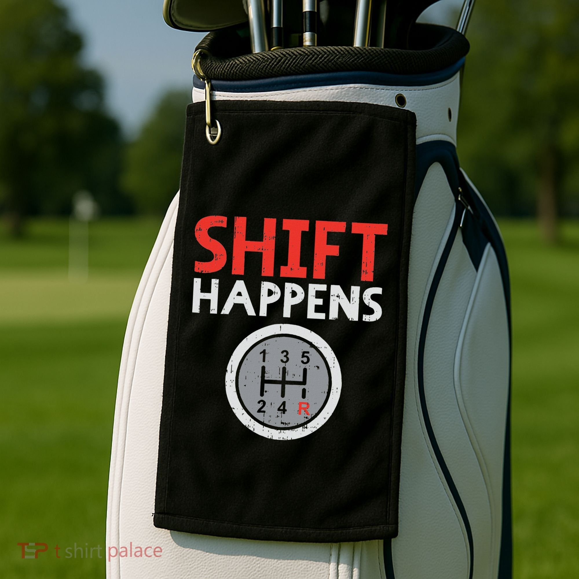 Shift Happens Funny Car Gear Pun Race Driver Racing Gift Golf Towel