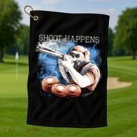 Shoot Happens Funny Trap Shooting Golf Towel thumb 1