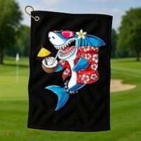 Shark Hawaiian Funny Aloha Hawaii Beach Jawsome Funny Gift Cool Gift Golf Towel thumb 1