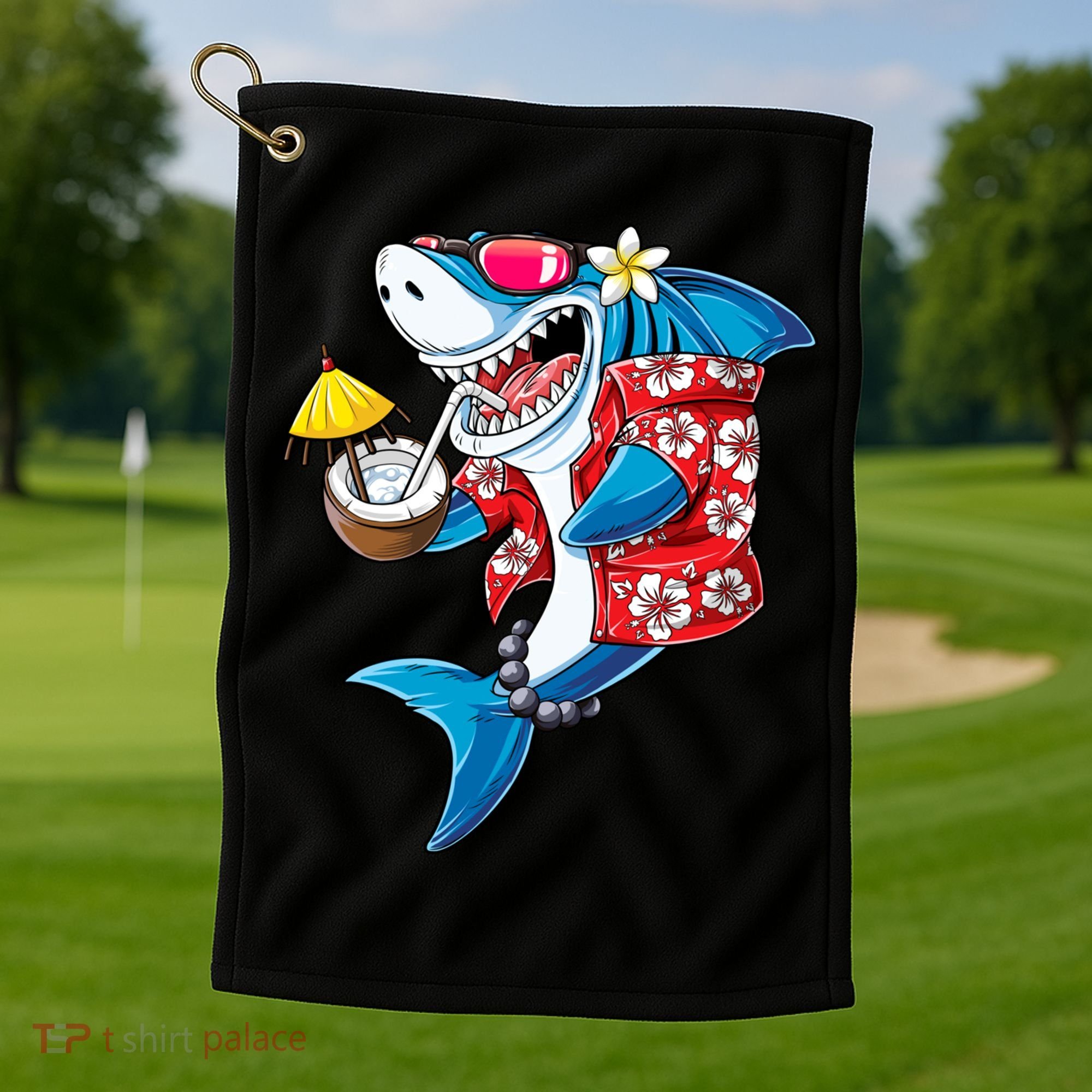 Shark Hawaiian Funny Aloha Hawaii Beach Jawsome Funny Gift Cool Gift Golf Towel