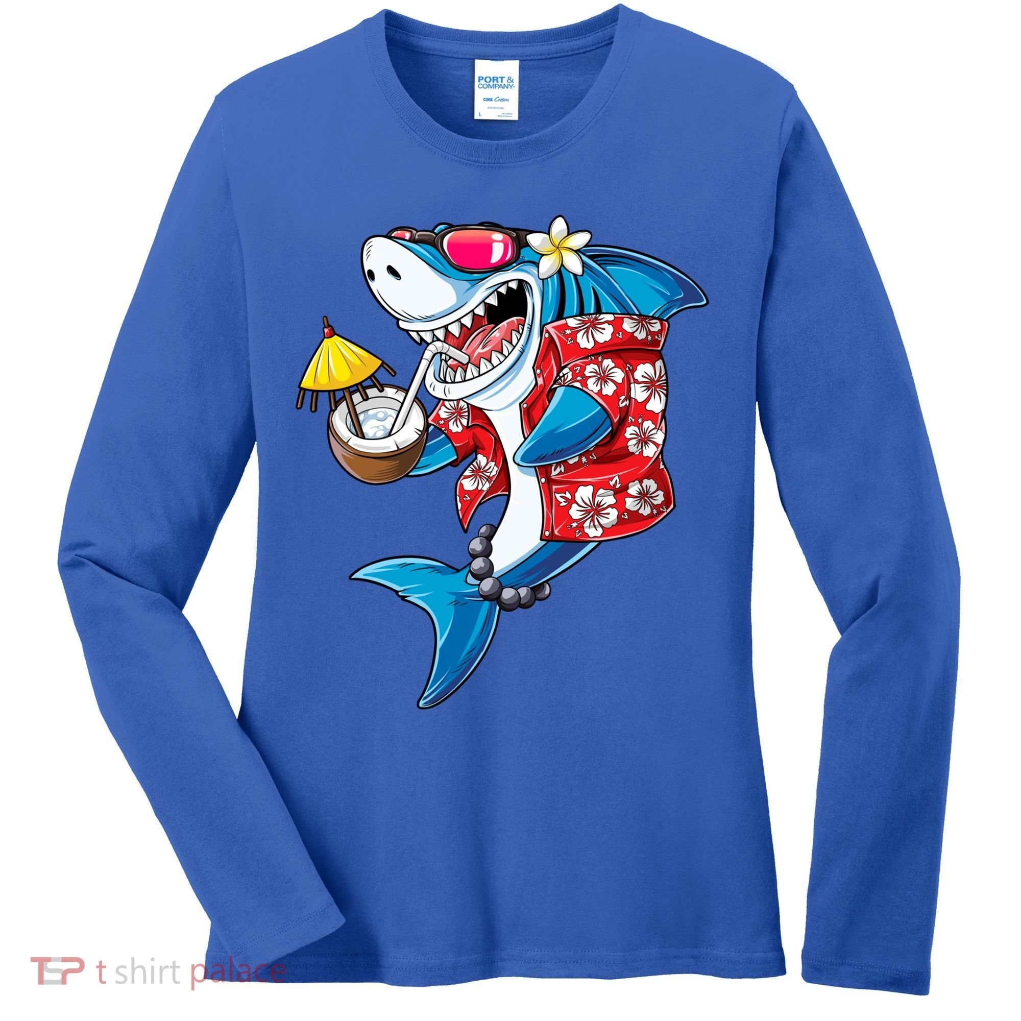 Shark Hawaiian Funny Aloha Hawaii Beach Jawsome Funny Gift Cool Gift Women's Long Sleeve Shirt