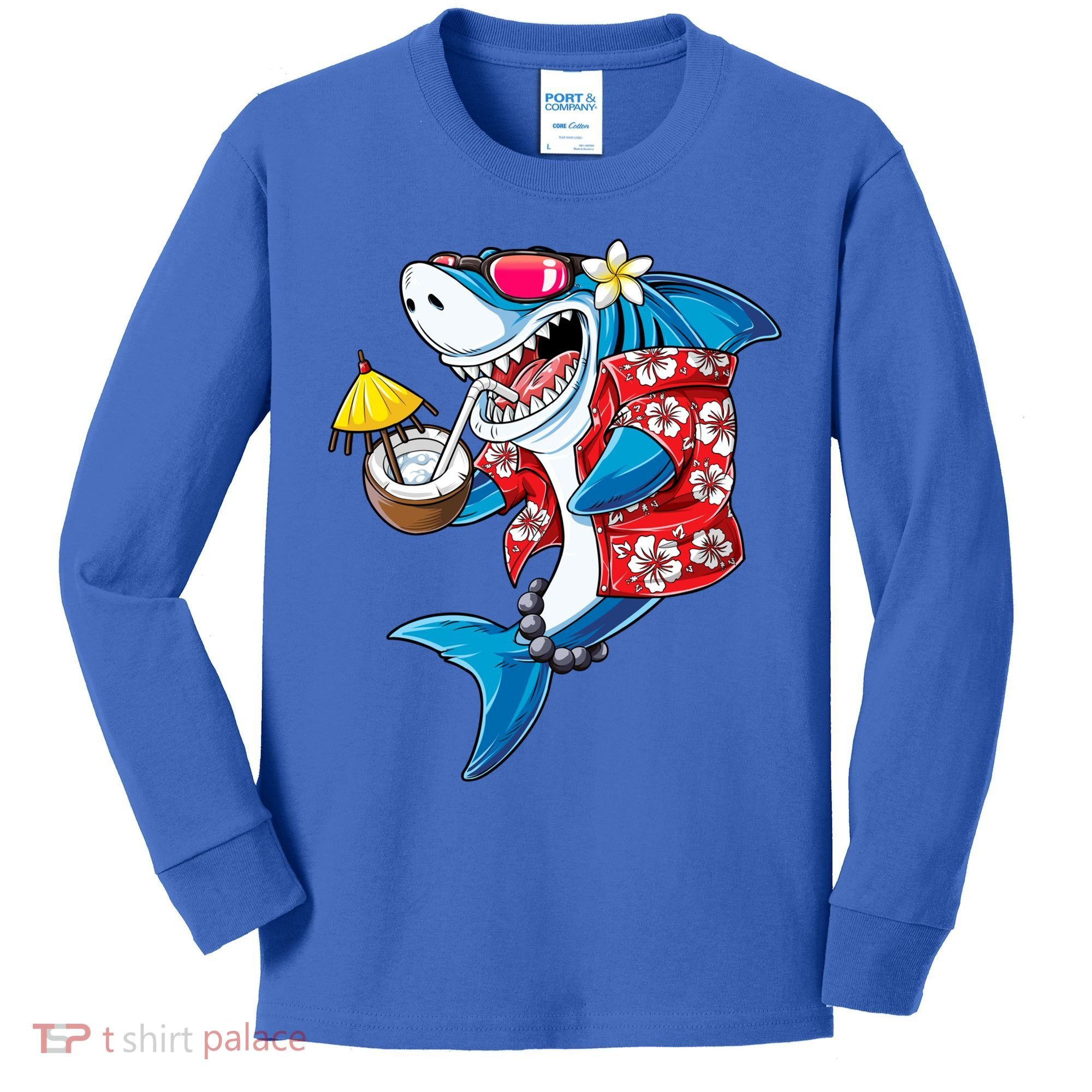 Shark Hawaiian Funny Aloha Hawaii Beach Jawsome Funny Gift Cool Gift Kids Long Sleeve Shirt