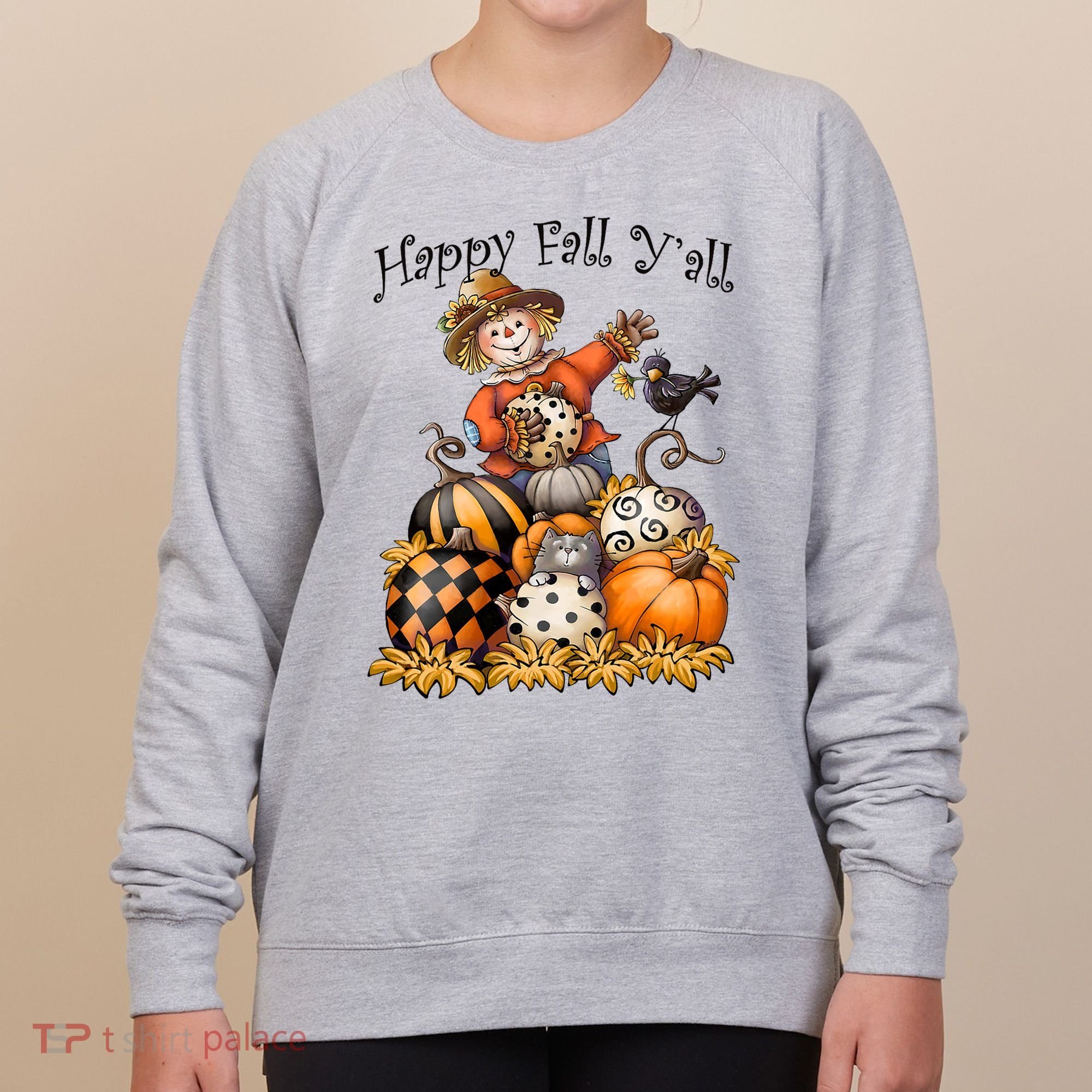 Scarecrow Happy Fall Y'all Pumpkin Thanksgiving Halloween Women's Sweatshirt