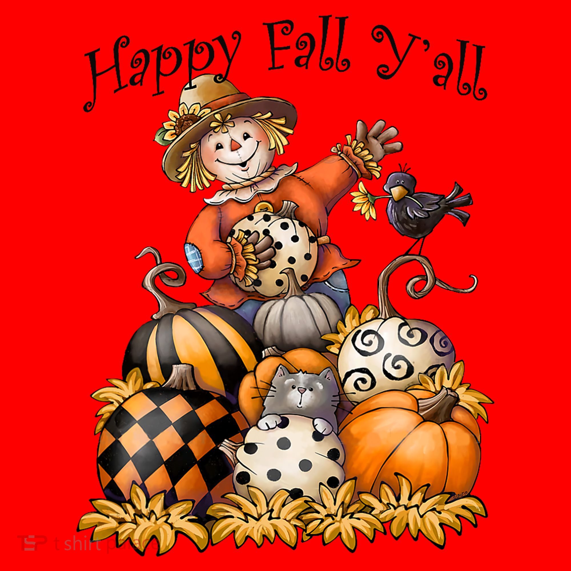 Scarecrow Happy Fall Y'all Pumpkin Thanksgiving Halloween Santa Hat
