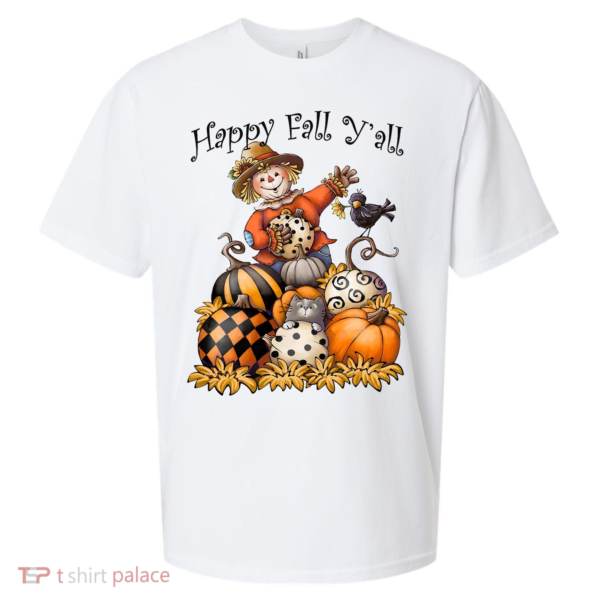 Scarecrow Happy Fall Y'all Pumpkin Thanksgiving Halloween Sueded Cloud Jersey T-Shirt