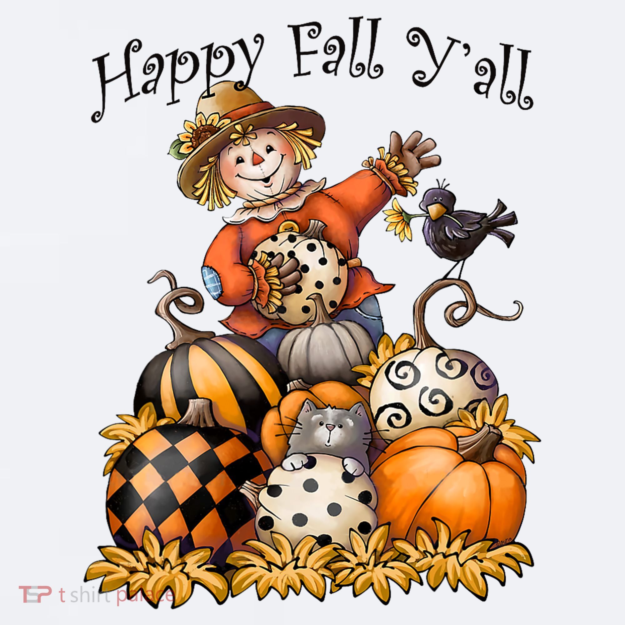 Scarecrow Happy Fall Y'all Pumpkin Thanksgiving Halloween Sueded Cloud Jersey T-Shirt