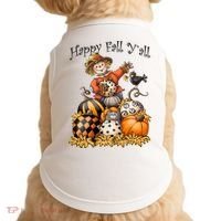 Scarecrow Happy Fall Y'all Pumpkin Thanksgiving Halloween Doggie Tank thumb 0
