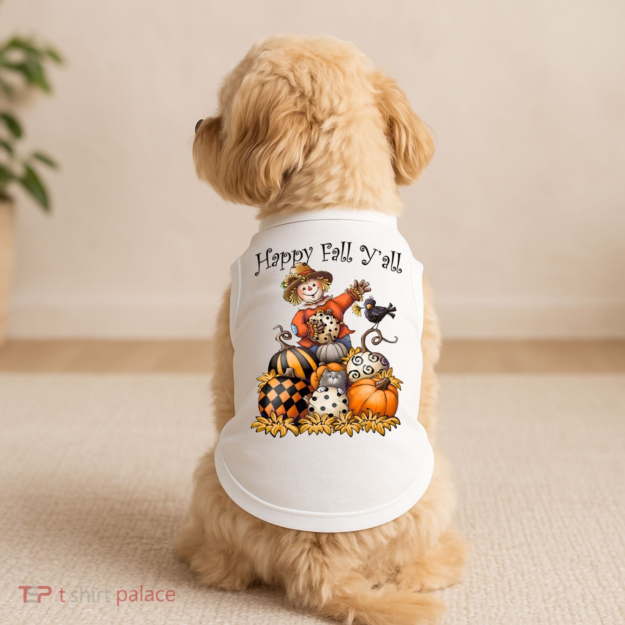 Scarecrow Happy Fall Y'all Pumpkin Thanksgiving Halloween Doggie Tank