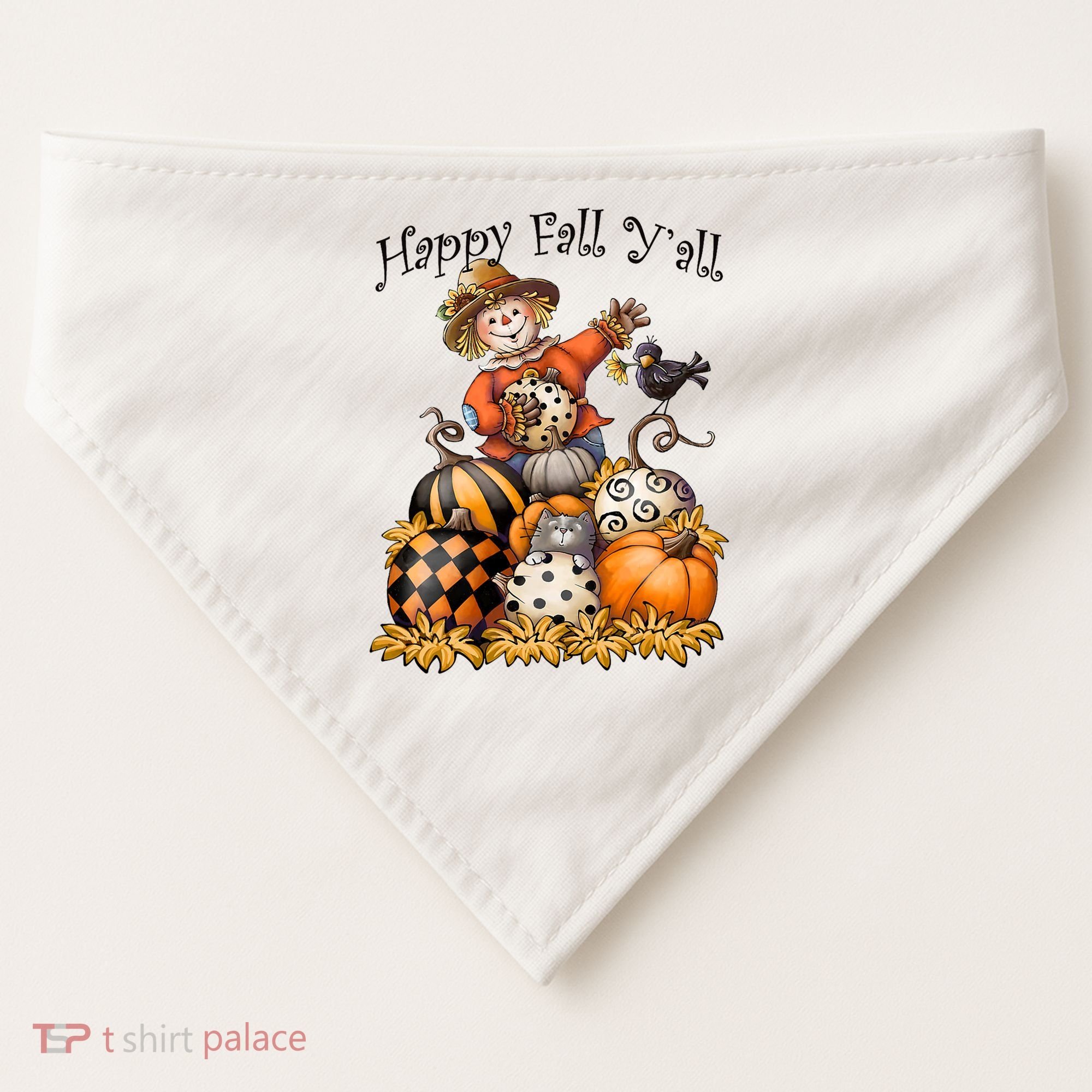 Scarecrow Happy Fall Y'all Pumpkin Thanksgiving Halloween USA-Made Doggie Bandana