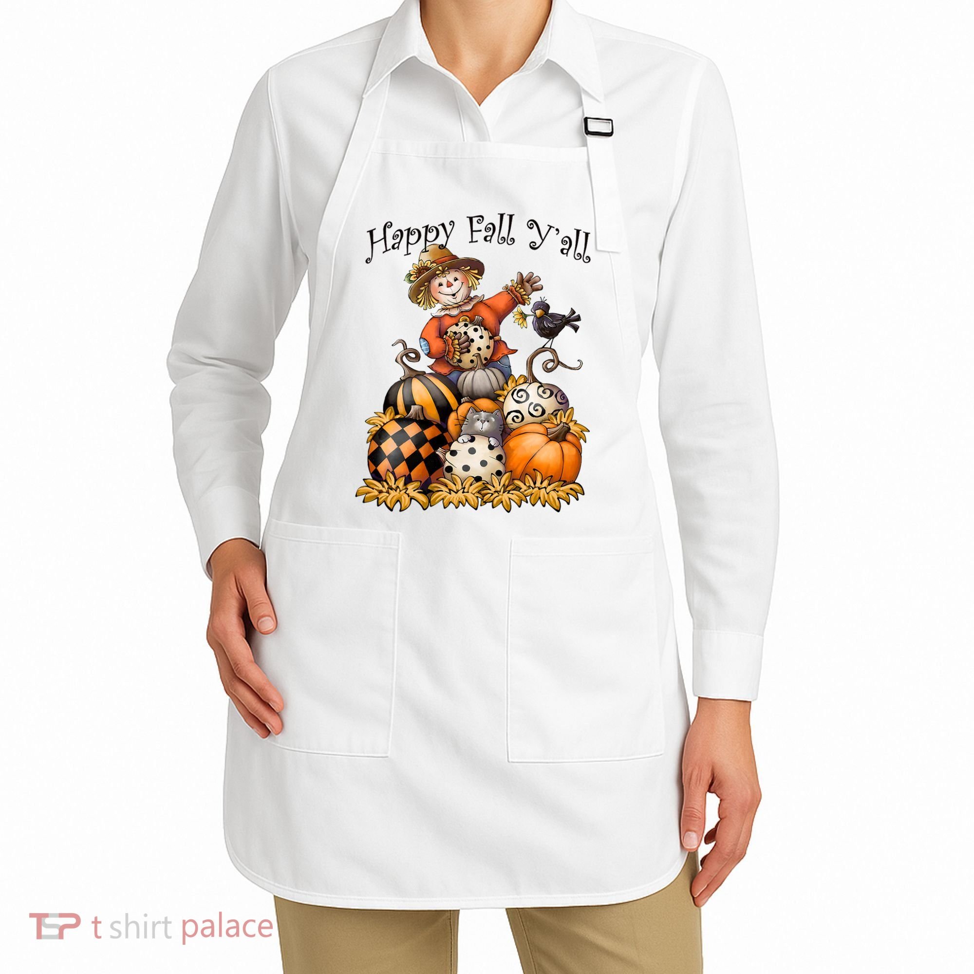 Scarecrow Happy Fall Y'all Pumpkin Thanksgiving Halloween Apron