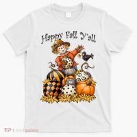 Scarecrow Happy Fall Y'all Pumpkin Thanksgiving Halloween T-Shirt thumb 0