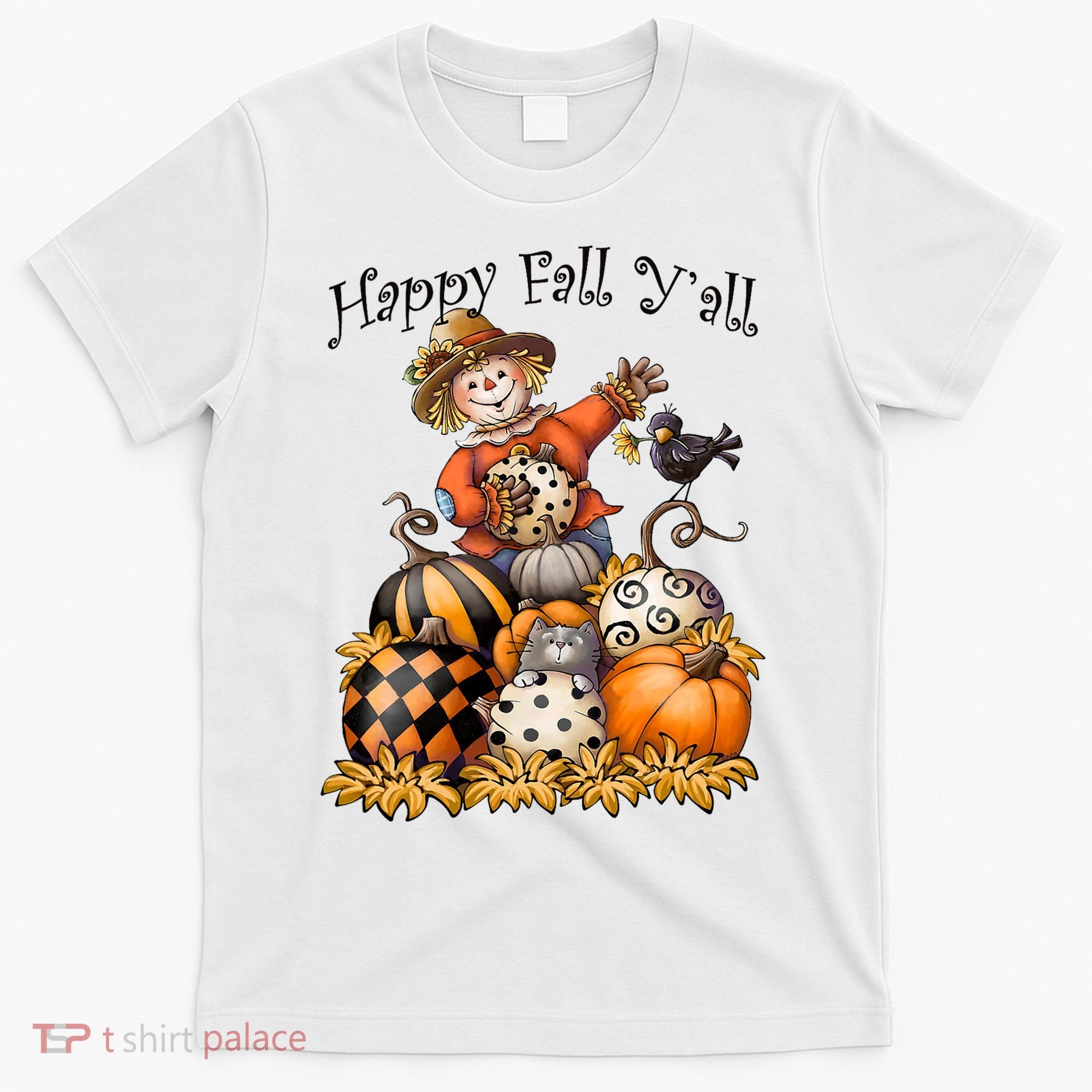 Scarecrow Happy Fall Y'all Pumpkin Thanksgiving Halloween T-Shirt
