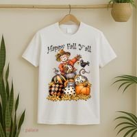 Scarecrow Happy Fall Y'all Pumpkin Thanksgiving Halloween T-Shirt thumb 2