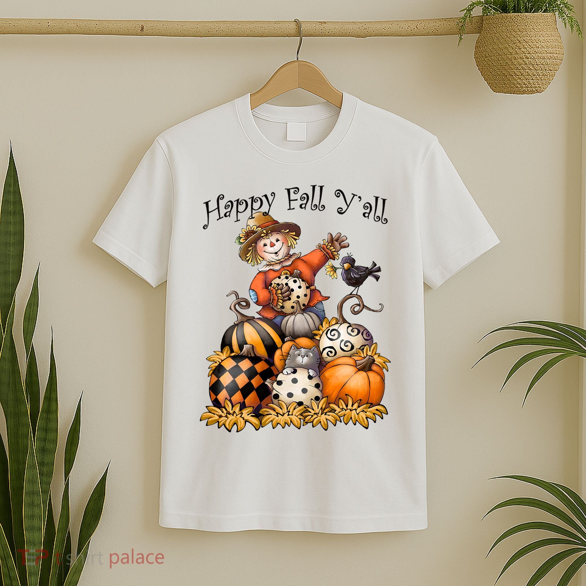 Scarecrow Happy Fall Y'all Pumpkin Thanksgiving Halloween T-Shirt