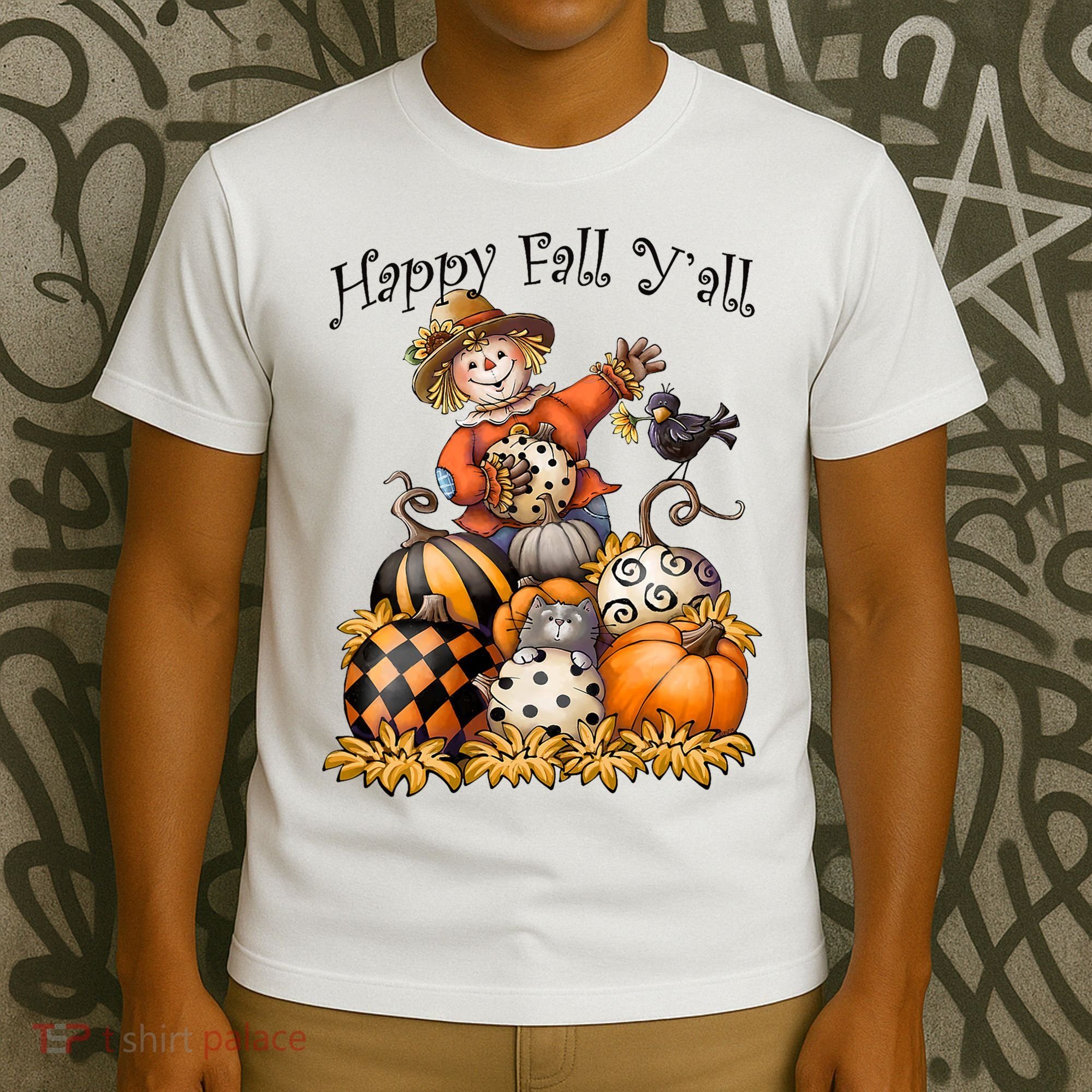 Scarecrow Happy Fall Y'all Pumpkin Thanksgiving Halloween T-Shirt