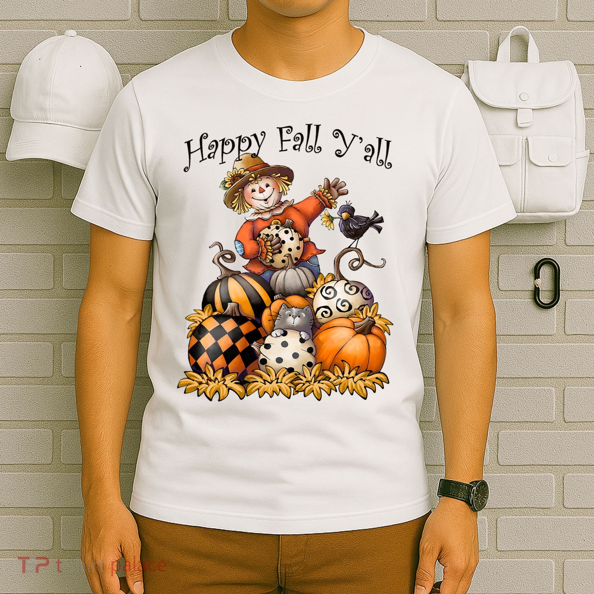 Scarecrow Happy Fall Y'all Pumpkin Thanksgiving Halloween T-Shirt