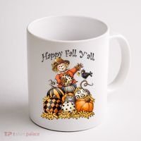 Scarecrow Happy Fall Y'all Pumpkin Thanksgiving Halloween Coffee Mug thumb 1