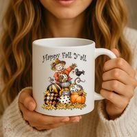 Scarecrow Happy Fall Y'all Pumpkin Thanksgiving Halloween Coffee Mug thumb 3