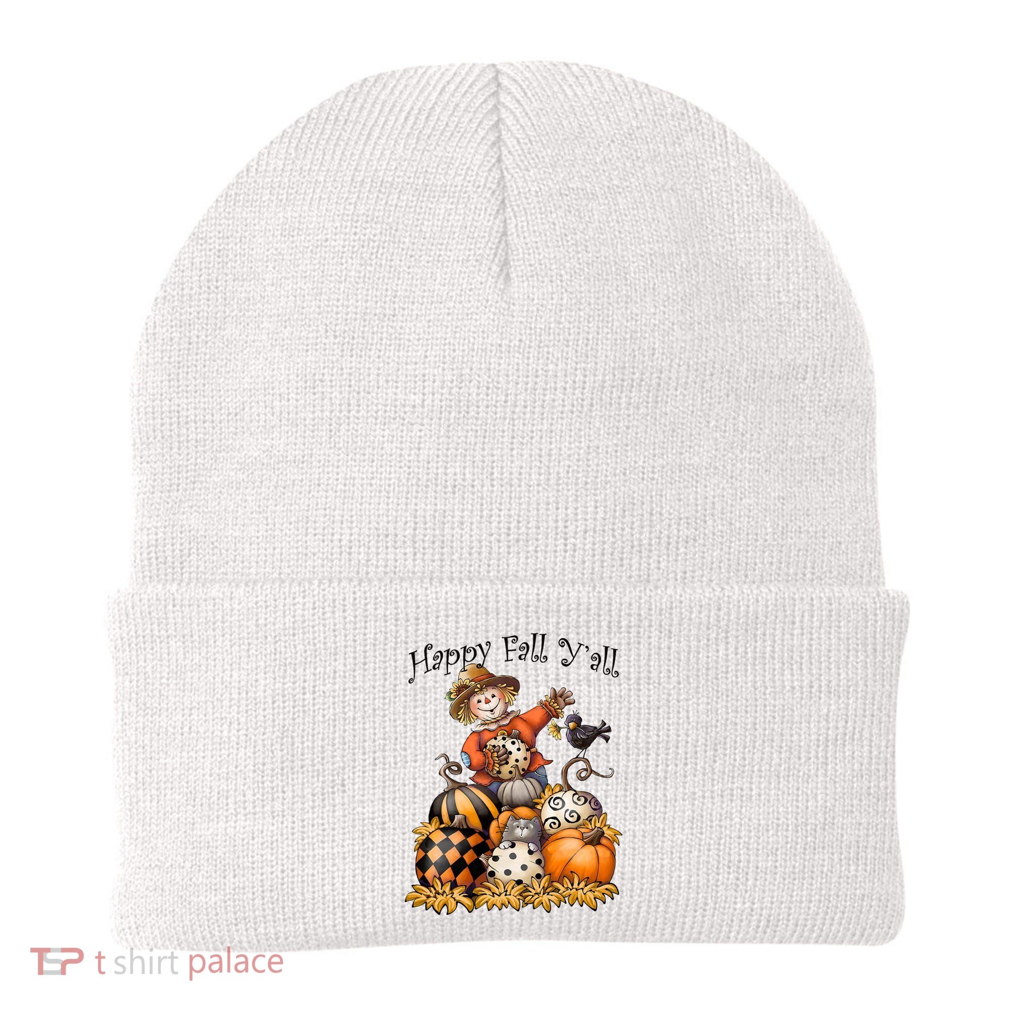 Scarecrow Happy Fall Y'all Pumpkin Thanksgiving Halloween Beanie